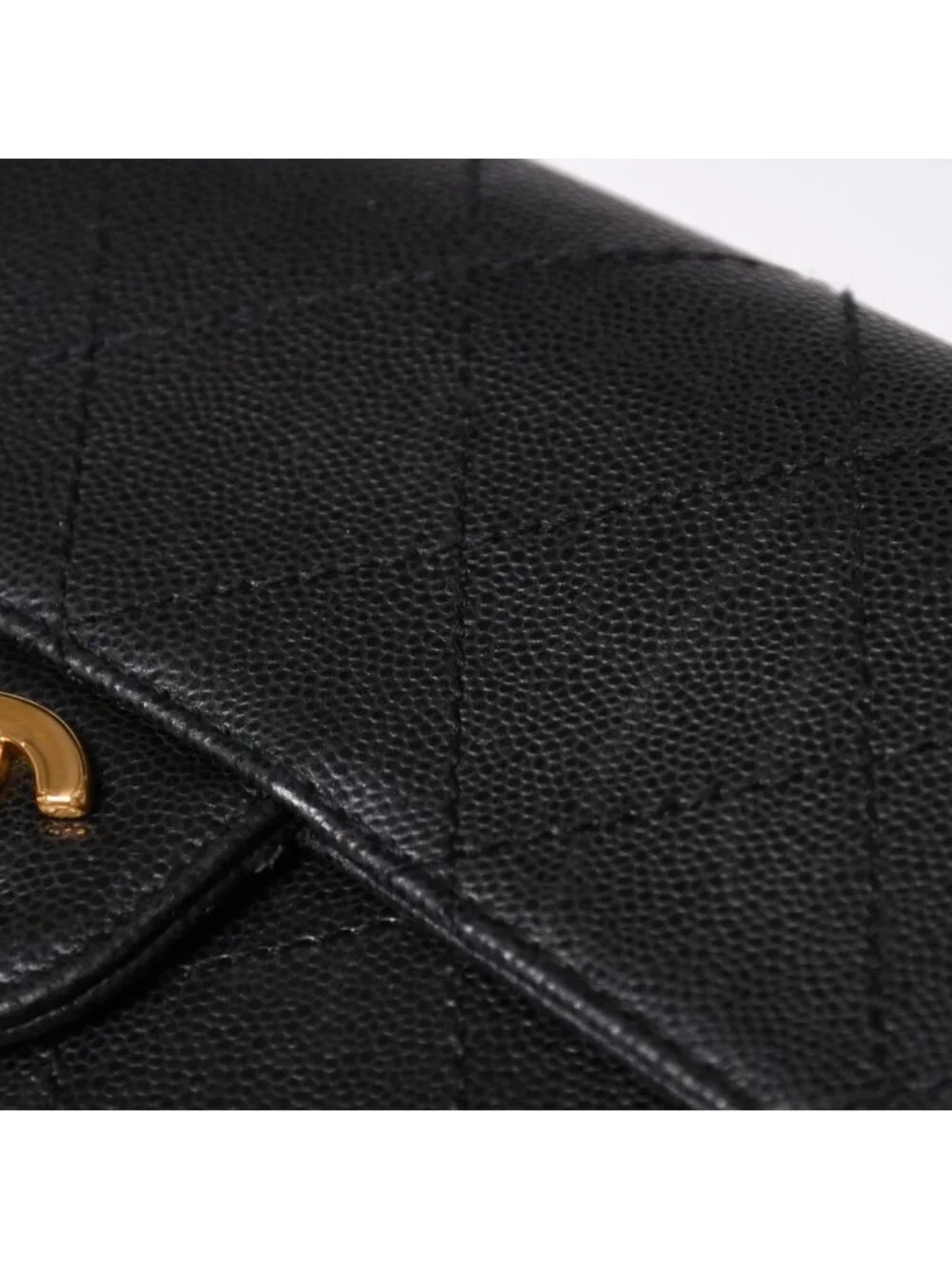 Chanel Quilted Bag CC Logo Caviar Leather Black Gold